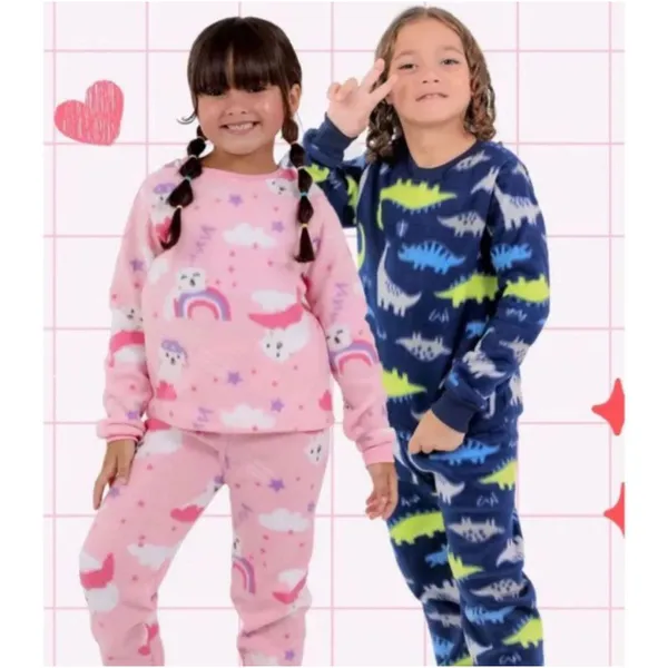 Conjunto pijama infantil de frio em soft para o inverno TAM. 1 ao 16