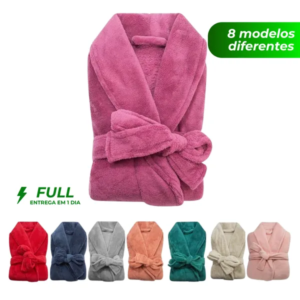 Roupão Microfibra Plush Adulto Unissex Frio Inverno Super Macio Com ou Sem Bolso Várias Cores