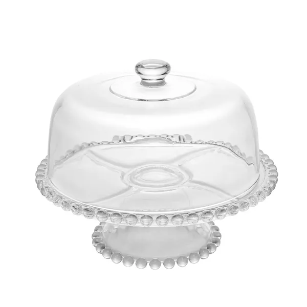 Prato de Bolo / Boleira de Cristal com Pé e Tampa Pearl Wolff 31x25cmde Cristal com Pé e Tampa Pearl 31x25