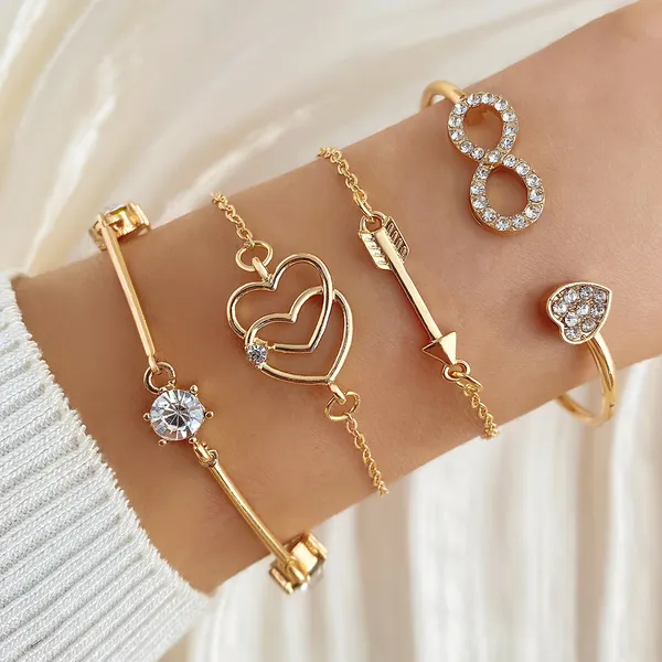 Nova Moda 4 Peças Conjunto De Pulseiras Infinitas Da Com Penas De Seta E Design De Coração Duplo Joias De Casal