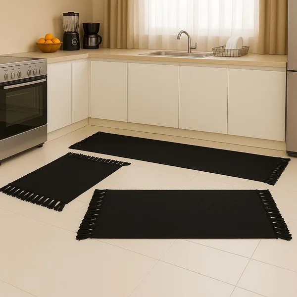 Jogo de Passadeira de Tear, Tapete de Cozinha, 3 Peças Algodão