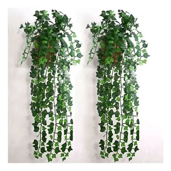 1 Kit Vaso trançado + 2 Planta Pendurada Verde  Artificial Parede Varanda pendente verde caida Enfeite