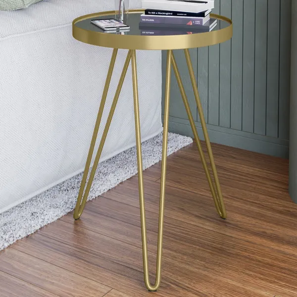Mesa Lateral Estilo Industrial  Tripé Linea Com Espelho e Base De Aço - LH Móveis