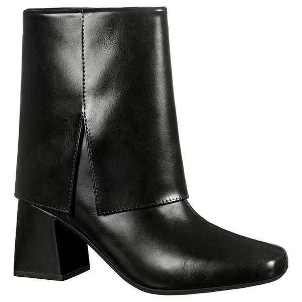 Bota Feminina Capa Cano Curto Recorte Lateral Bico Quadrado Salto Bloco Médio Zíper Helsa GiGiL