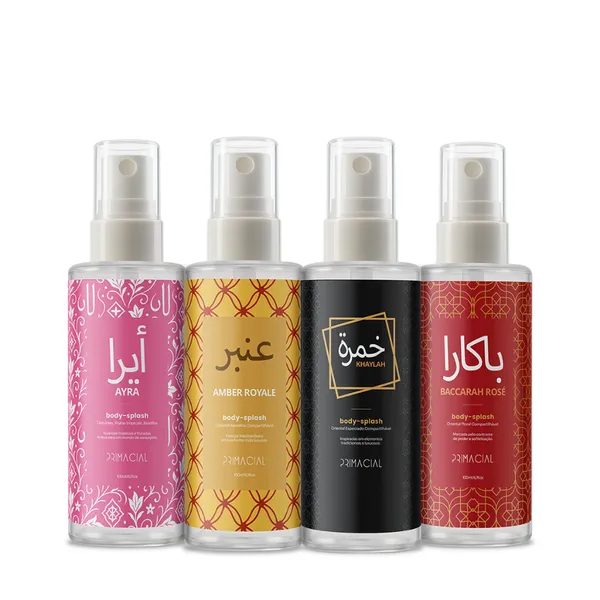 Kit Body Splash Árabes 100ml Ayra, Baccarah Rosé, Amber Royale e Khaylah by Primacial