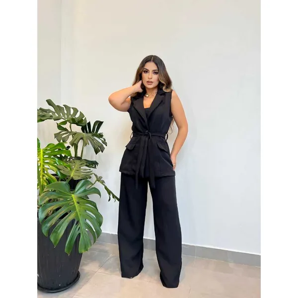 Conjunto alfaiateria colete e pantalona longo  estiloso