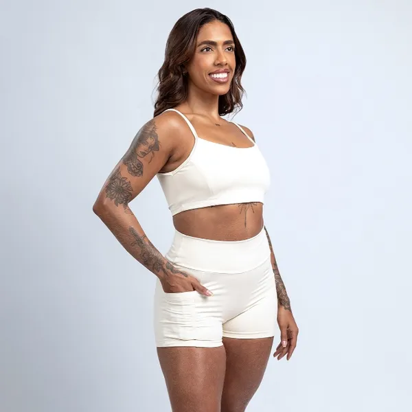 Conjunto Poli Short e Top Fitness com entrada para Bojo Roupa de Academia Treinos e Caminhadas
