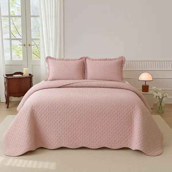 Kit Cobre Leito Colcha Premium Bordado Dupla Face com Porta-Travesseiro Solteiro Casal Queen Matelado