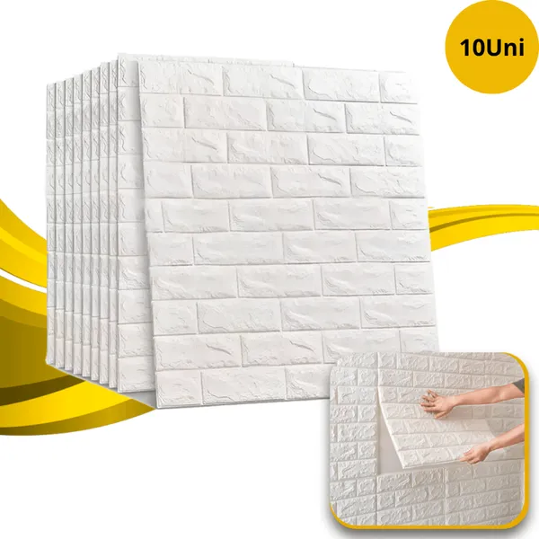 Kit 10 Placa Adesiva 3D Tijolinho Branca 70x77cm REVESTIMENTO DECORATIVO DE ALTA QUALIDADE