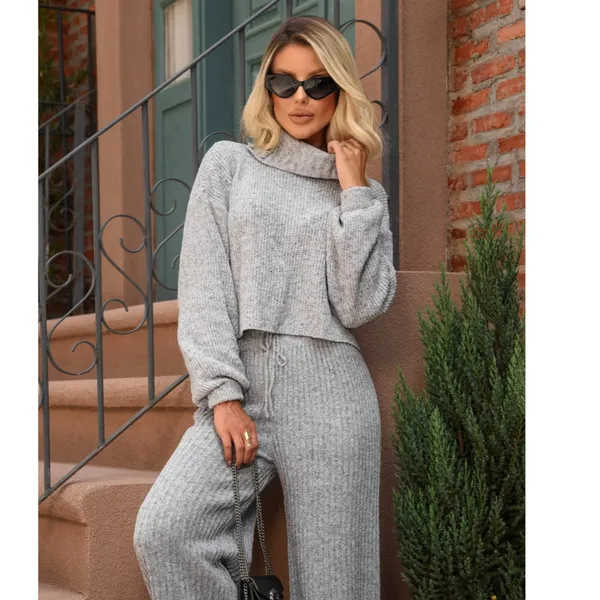 Conjunto Inverno Pantalona Gola Alta Mousse Tricô