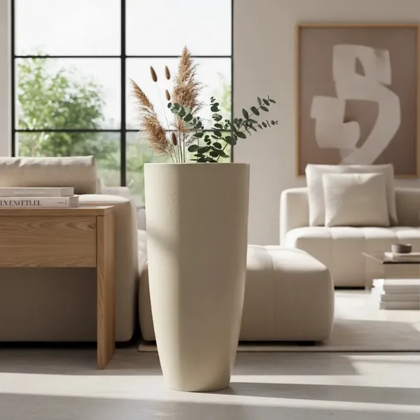 Vaso Luxo Planta Sala Coluna Ibiza Cone G Decorativo Liso