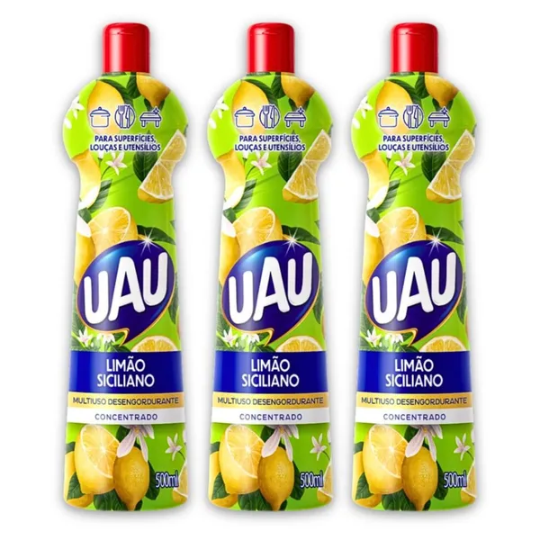 Kit 3un Multiuso 500ml Limão Siciliano Uau Superfícies e Utensílios