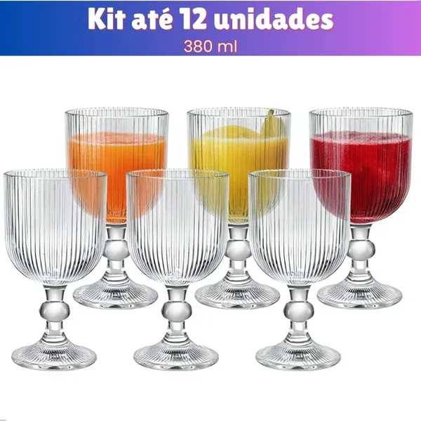 Jogo Taça de Vidro Grossa de 3 Até 12 Unidades Sofia Graffiato 340 ML Sofisticada e Elegante Premium