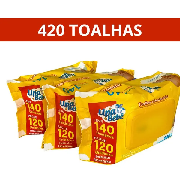 Kit Com 420 Lenço Umedecido 3 Pacotes Upa Bebê