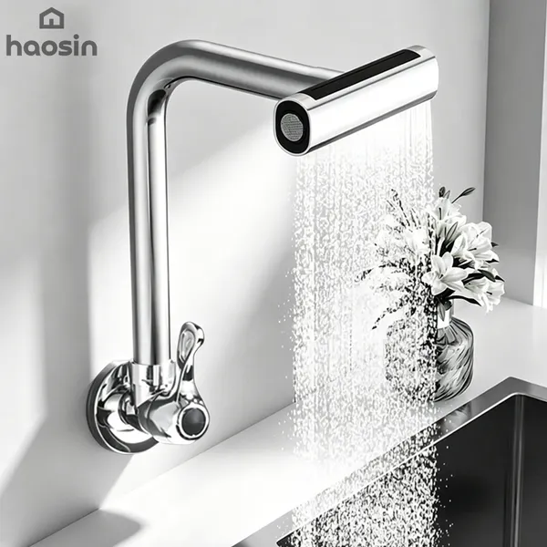 Torneira de Cozinha de Parede com Tornação 360°  4 Modos Torneira Flexível em Cascata