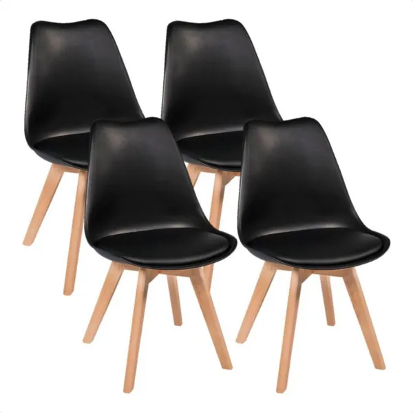 Cadeiras ​Jantar Leda Eames Kit 4 Charles Luisa Saarinen Design Wood Estofada Base Madeira
