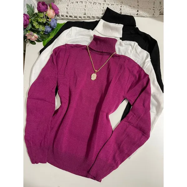 Kit 3 pc Blusa gola alta tricot feminina inverno manga longa TAM :U 36 até 40