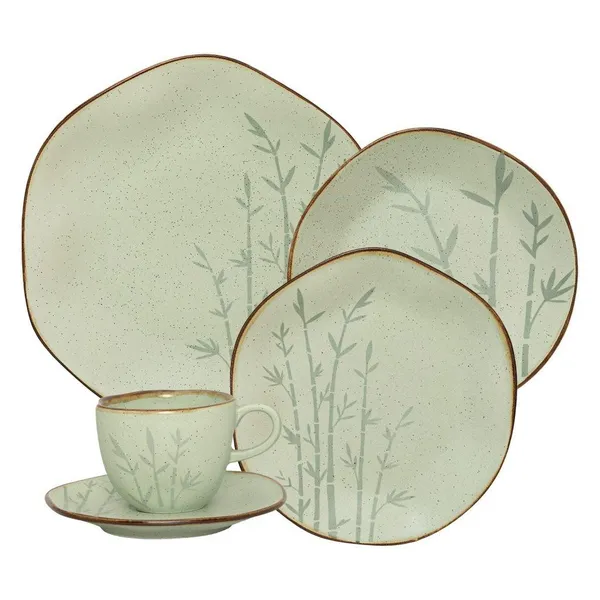 Jogo de Jantar 30 Peças Ryo Chá Bambu Porcelana Oxford