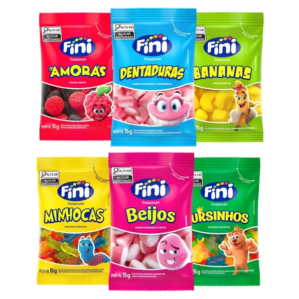 Kit 15UN Temáticos Fini Balas Doces e Balas Cítricas 15g Cada Sortidos