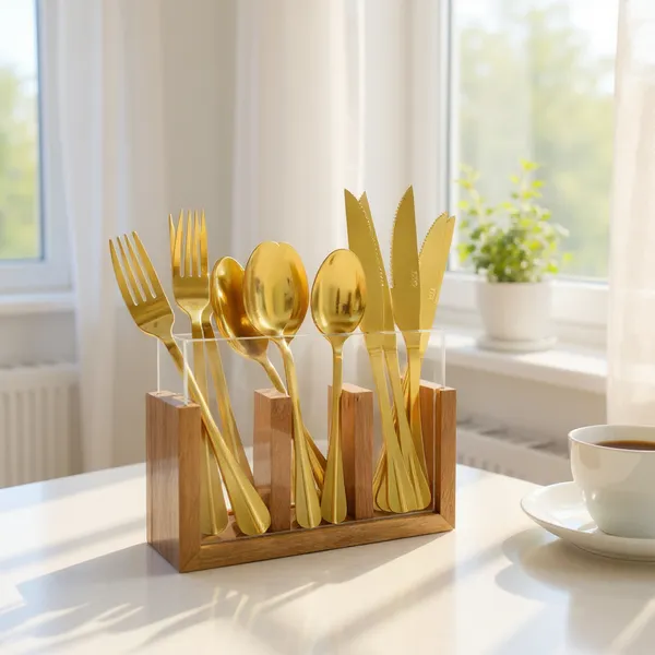 Organizador Multiuso Porta Talher Madeira Nobre Vidro Robusto Mesa Posta Decoraçao Farm House
