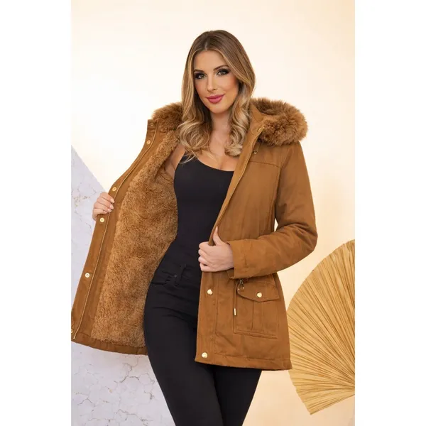 Parka de sarja feminina forrada casaco quente, agasalho