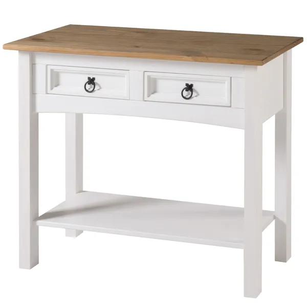 Aparador de Madeira Maciça com 2 Gavetas Branco Lavado - COW934