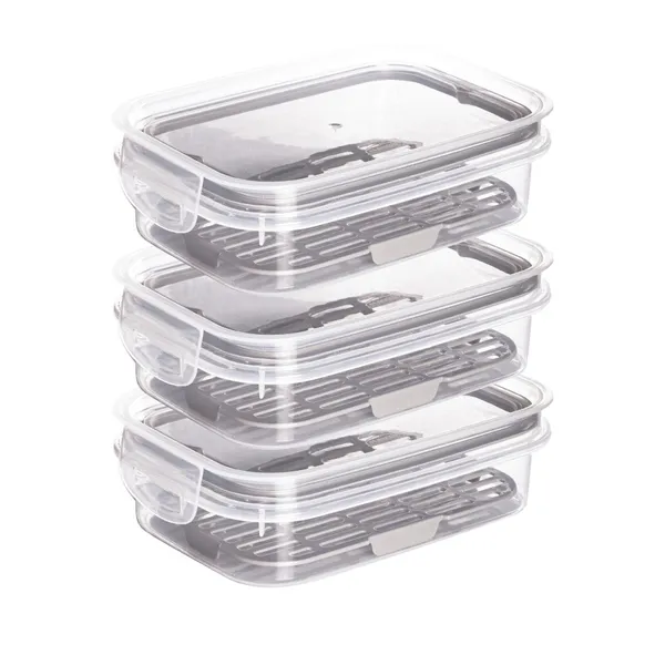 Kit 3 Potes Hermético Porta Frios Com Travas Cesto Escorredor 500 ML Frutas Vegetais Alimentos