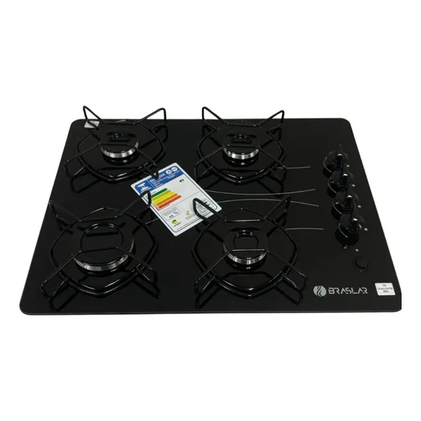 Cooktop Braslar Pop Gás 4 Bocas Bivolt Mesa Vidro - Cor Preto