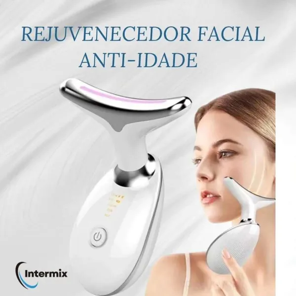 Massageador De Pescoço e Rosto Com LED Vibração Fototerapia Para Rejuvenescer Firmeza Anti-Rugas