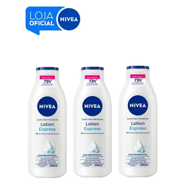KIT NIVEA Loção Hidratante Lotion Express 200ml - 3 unidades