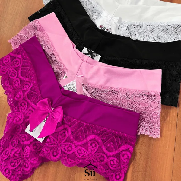 Kit 15 Calcinhas Tanga Renda Luxo Trabalhada Forro em Algodão Cós Microfibra