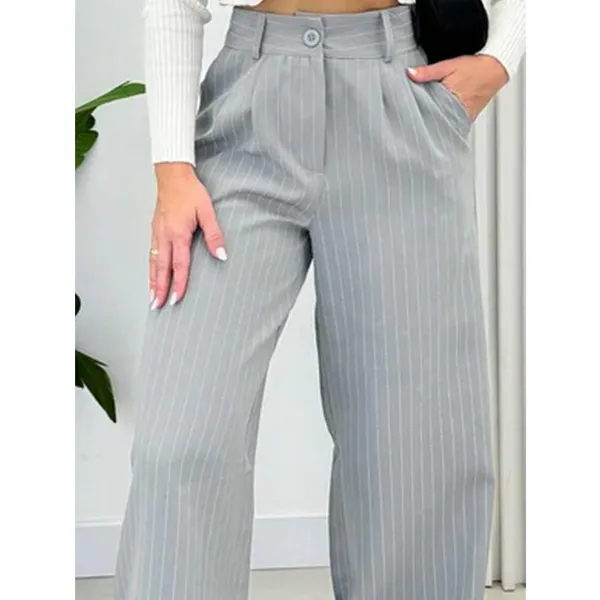 Calça Pantalona  Alfaiataria Feminina Cintura Alta com Bolso Giz Wide leg