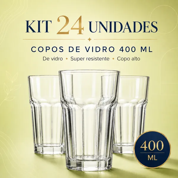 Copo de Vidro 400ml Super Resistente Copo Alto Premium