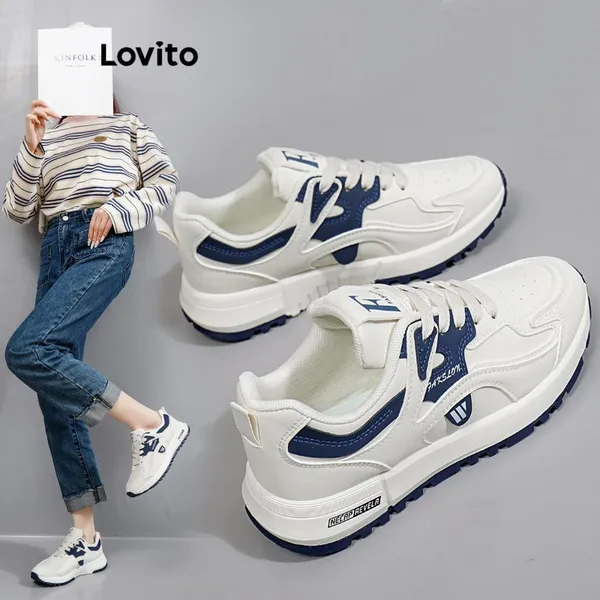 Lovito Tênis esportivos lisos e confortáveis para mulheres LFA45159