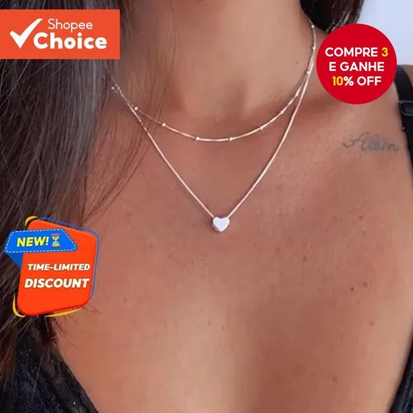 Colar De Coração Banhado A Ouro , Design Minimalista Em Camadas , Joias Delicadas Para Mulheres , Presente De Dia Dos Na