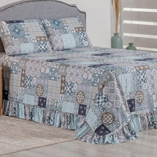 Colcha Cobre Leito Casal Padrão 400 Fios Toque Macio 3 Peças com Porta Travesseiro