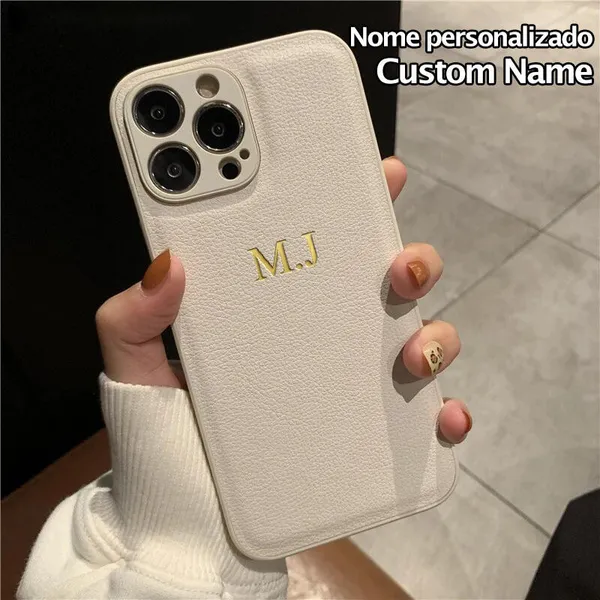 Capa De Couro Personalizada Para iPhone Air 17 16 15 14 13 12 11 Pro Max Iniciais xLetter