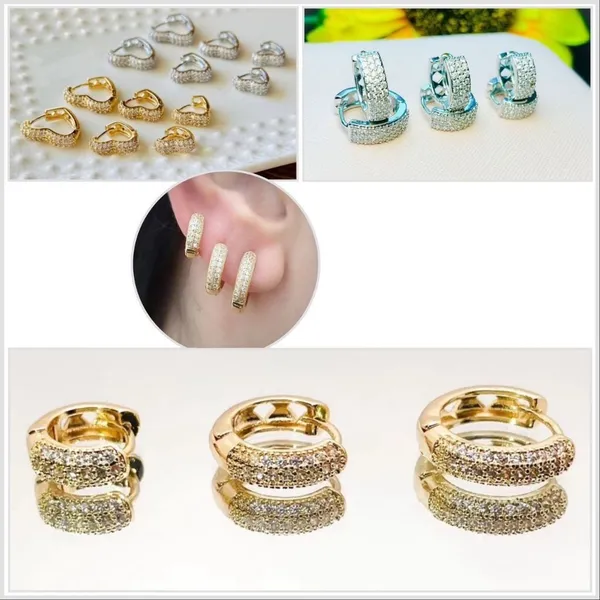 Brinco Trio Argola com 3 Fileiras de Zircônias Cravejada Kit 3 pares Argolinhas Folheadas á Ouro 18K