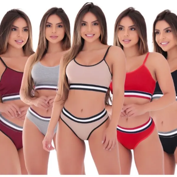 kit 5 conjunto Feminino top com calcinha liso