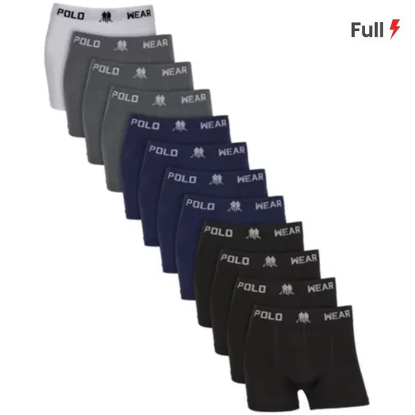 Kit com 12 Cuecas Boxer Microfibra Poliéster Polo Wear