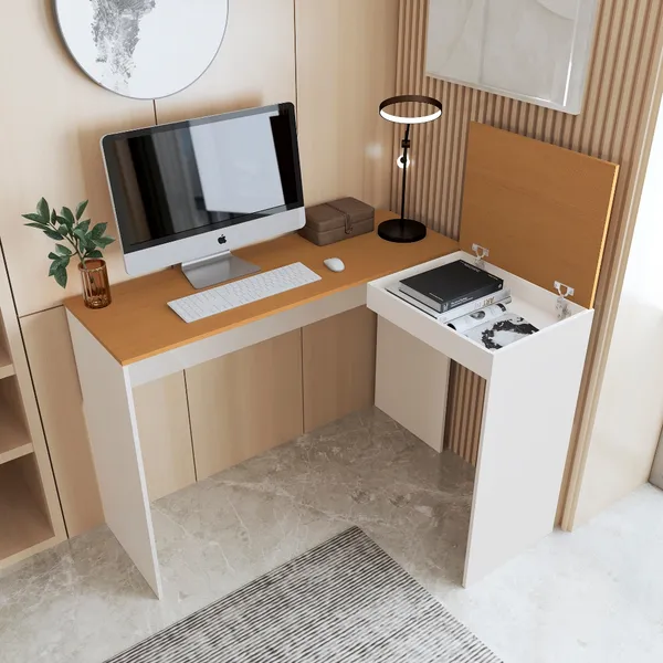 Mesa Escrivaninha em L Para Computador Notebook com Compartimento Oculto Home Office Escritório Moderna Varias Cores