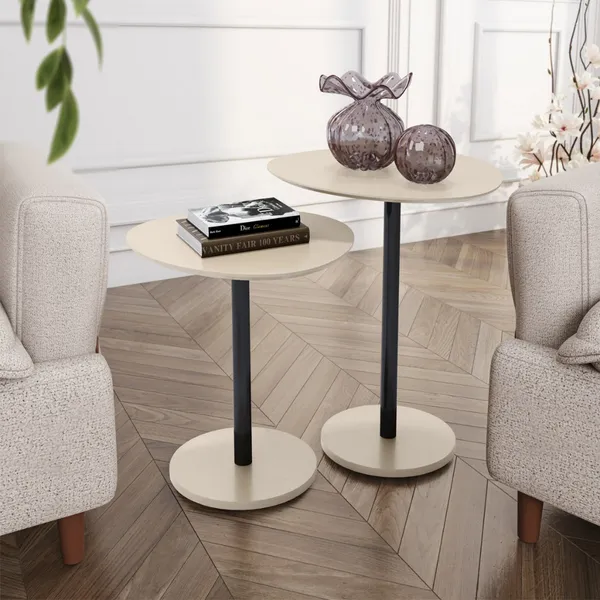 Kit 2 Mesa Lateral Orgânica de Canto Design Haste Preta Monopé de Apoio Vitta Decoração -  LH Móveis