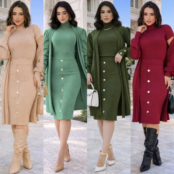 tri conjunto veronica moda feminina conjunto de três peças saia blusa e sobretudo moda feminina