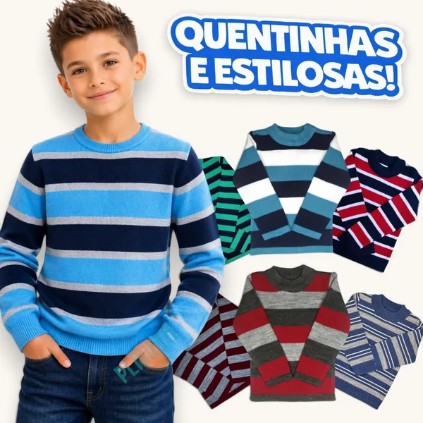 Kit 3 Blusas de tricot infantil juvenil, menino, lã