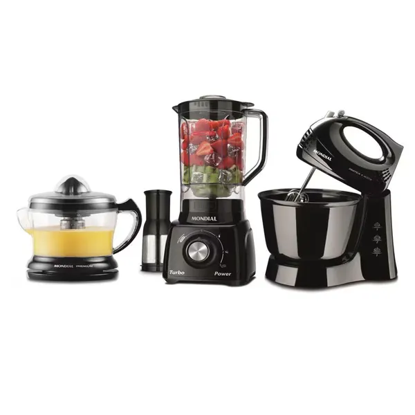Conjunto  Especial KT-105-B Espremedor Premium, Batedeira Prática, Liquidificador Turbo Power Mondial