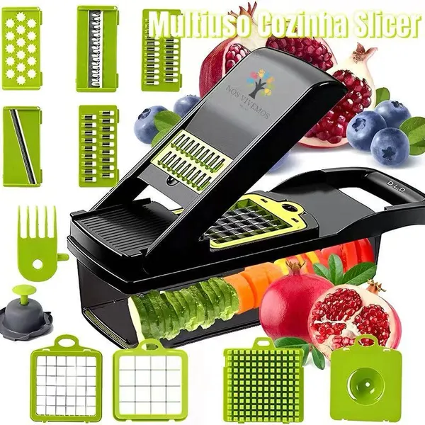 Fatiador Ralador 16 em 1 Profissional de Cozinha em Aço Inoxidável Multifuncional para Legumes Frutas e Verduras