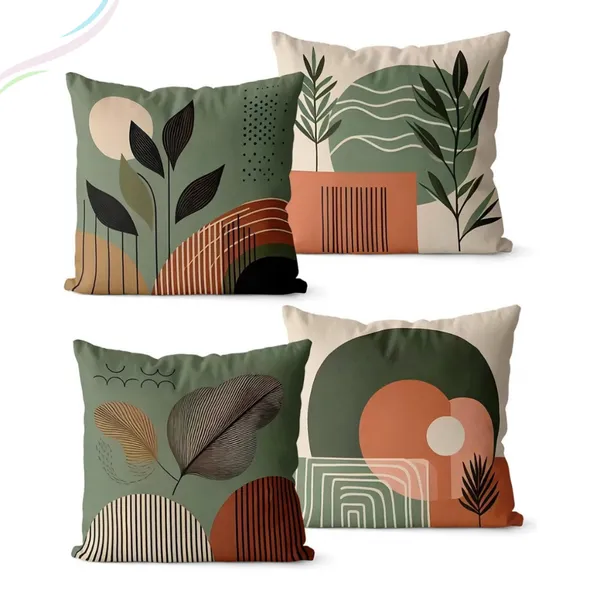 Kit 4 Capas de Almofadas Decorativas de ​Sala Quarto Escritório 45x45 Cm Estampas Variadas