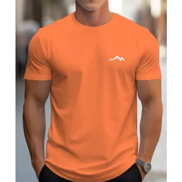 Camiseta de Manga curta Gola Redonda Homens Estampa Montanha Moda Primavera Verão