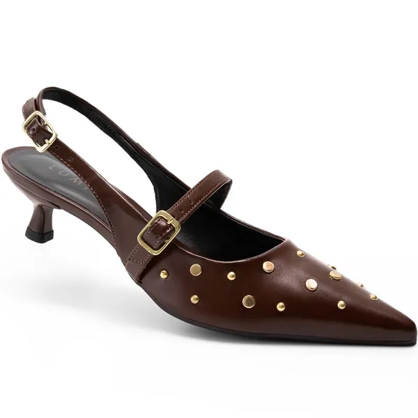 Scarpin Feminino Lumiss Slingback Salto Fino Baixo Rebite Bico Fino