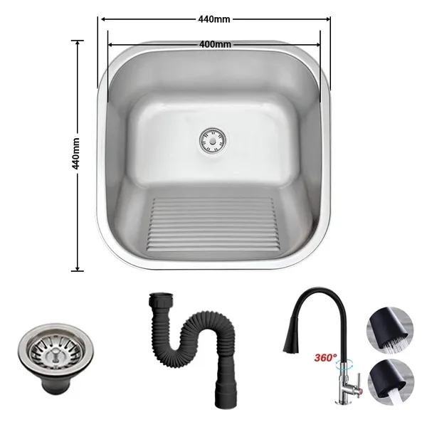 Tanque Inox Lavanderia 45x45 Com Válvula Aço Inox Brinovar